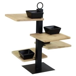 Serveertray 4 Laags Met Bamboe Plankjes En Zwarte Keramieken Bakjes