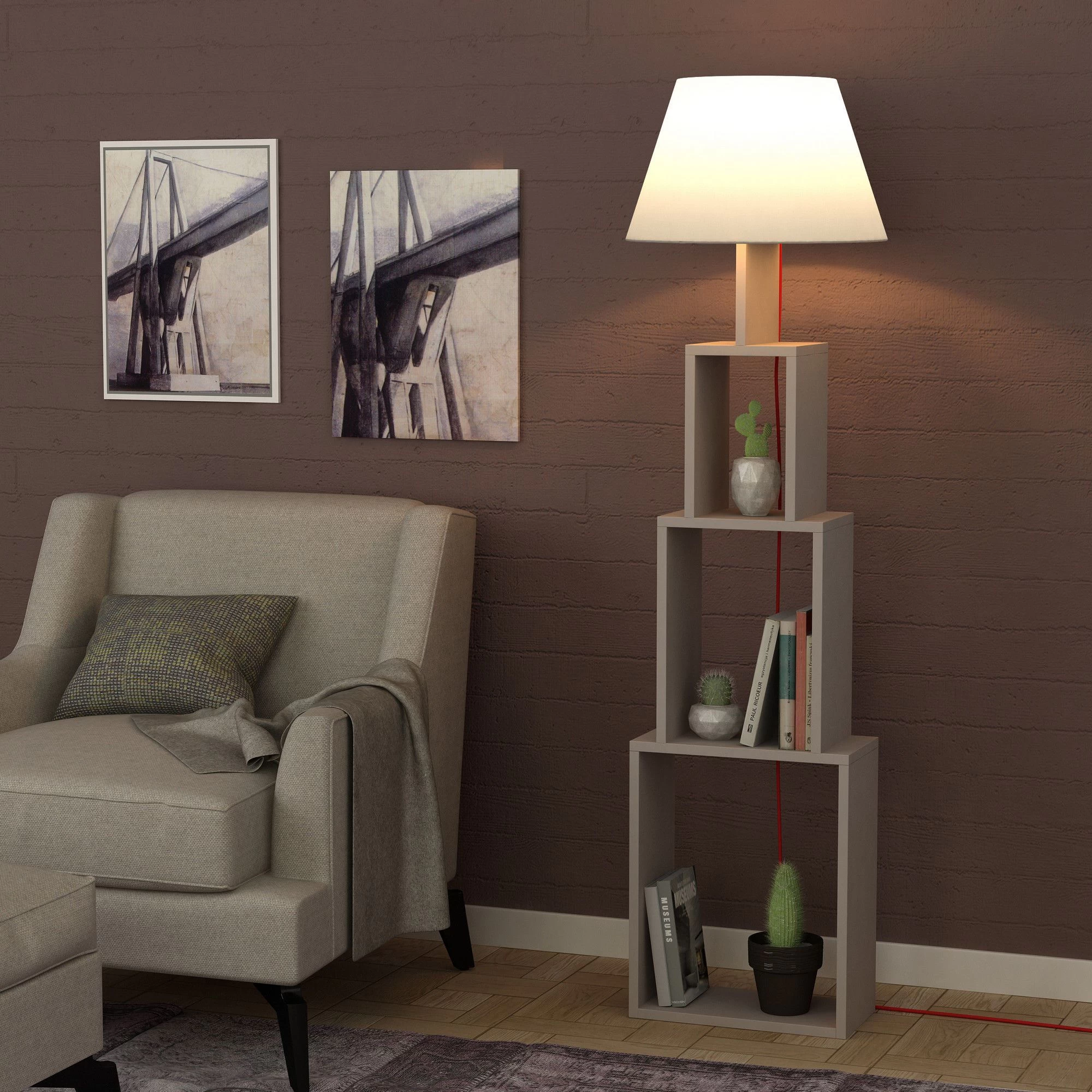 DKK Vloerlamp Tower Licht Mokka Beige 3 DKK Vloerlamp Tower Licht Mokka Beige