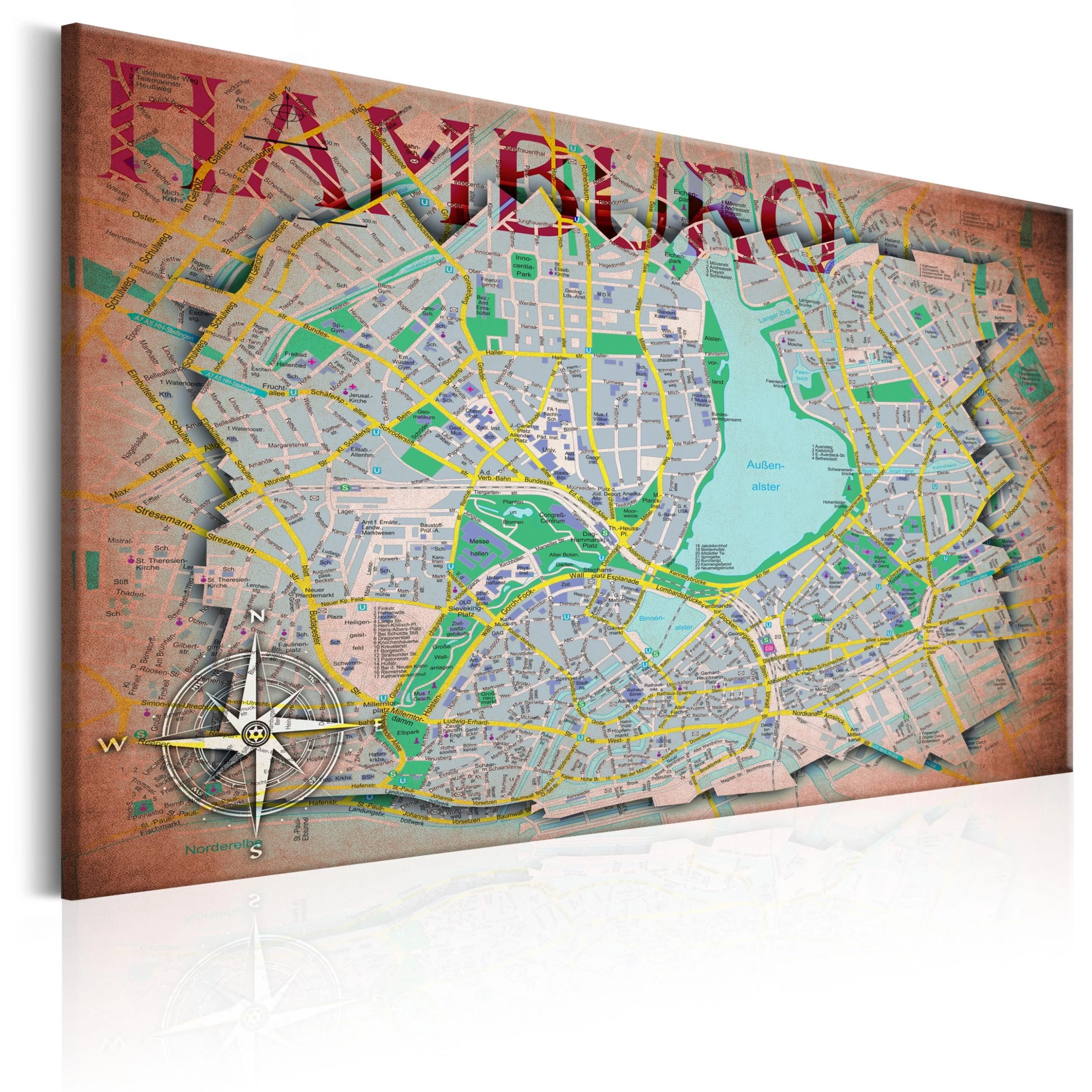 Schilderij - Map Of Hamburg 3 Schilderij - Map Of Hamburg