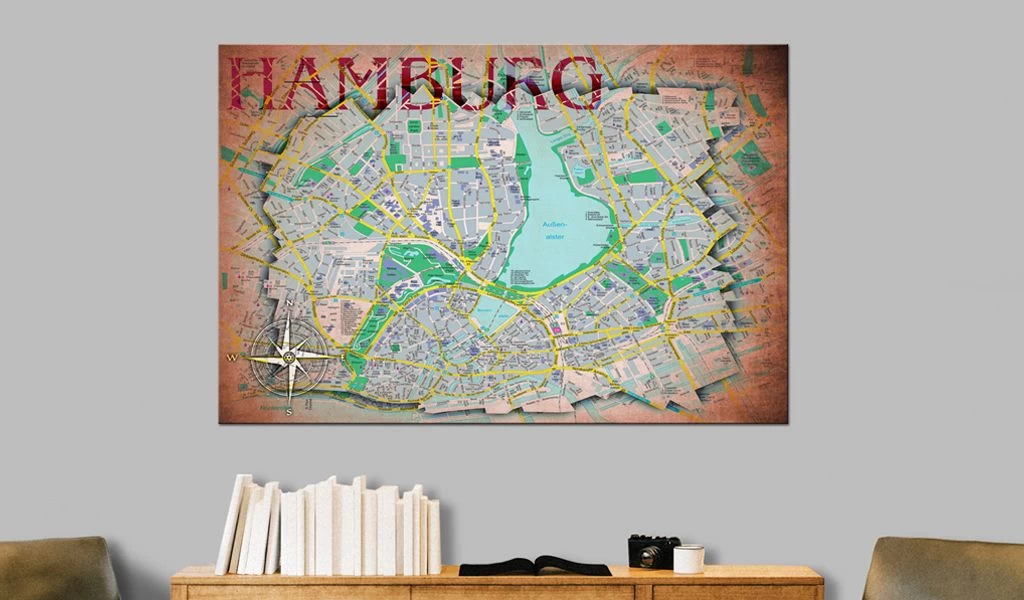 Schilderij - Map Of Hamburg 4 Schilderij - Map Of Hamburg - Afbeelding 2