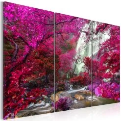 Schilderij - Beautiful Waterfall: Pink Forest