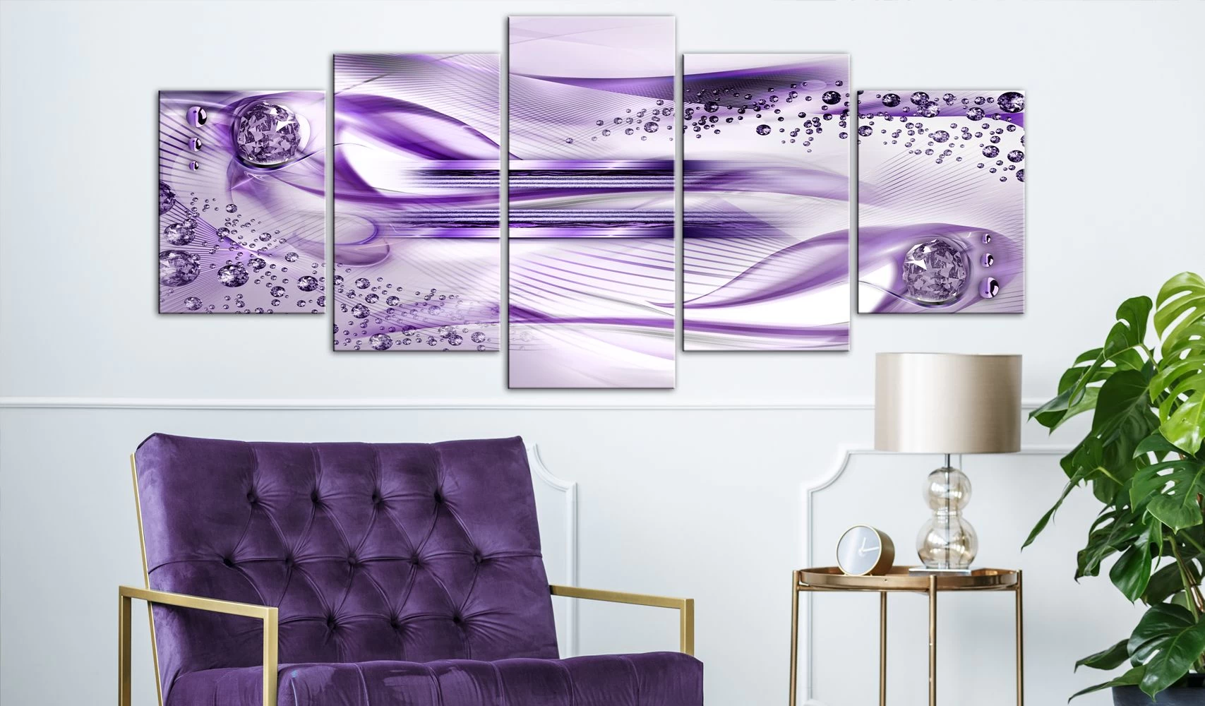 Schilderij - Underwater Harp (5 Parts) Wide Violet 4 Schilderij - Underwater Harp (5 Parts) Wide Violet - Afbeelding 2