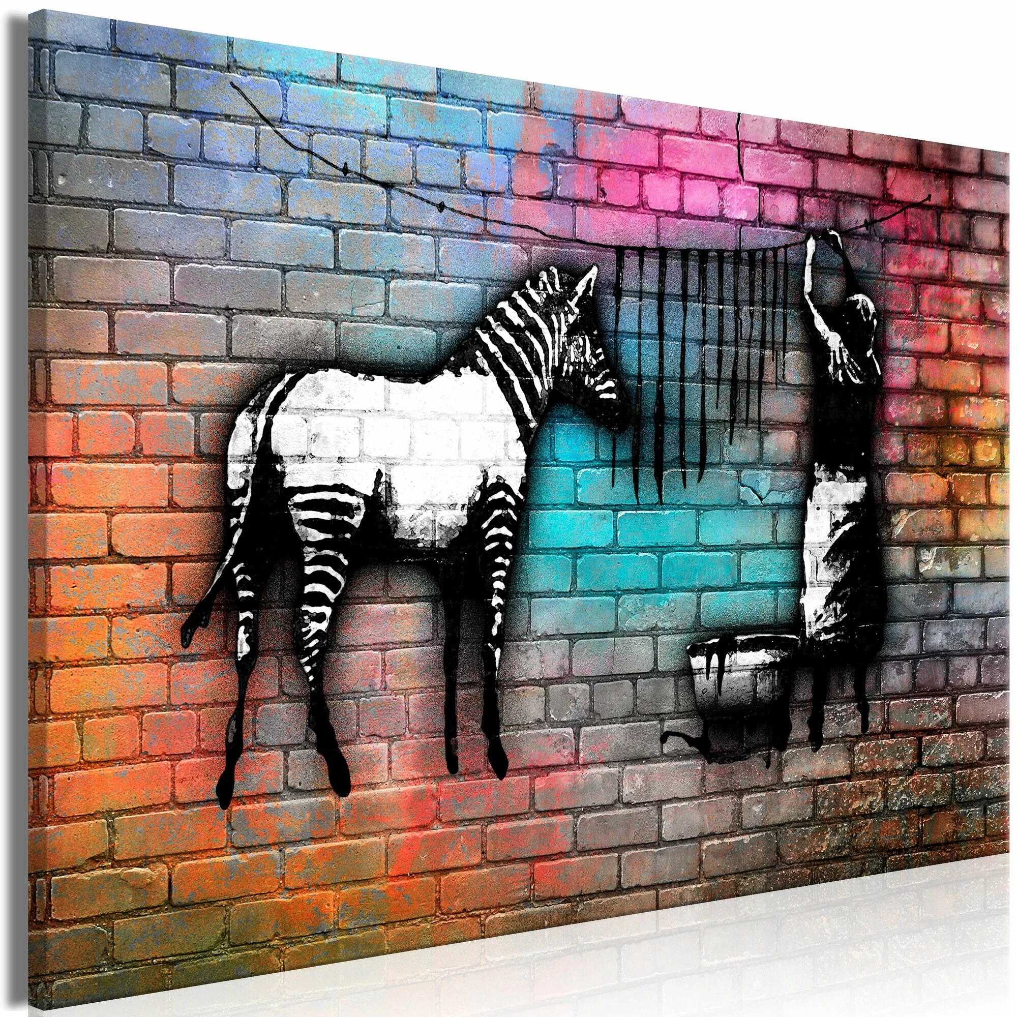 Schilderij - Washing Zebra - Colourful Brick (1 Part) Wide 3 Schilderij - Washing Zebra - Colourful Brick (1 Part) Wide