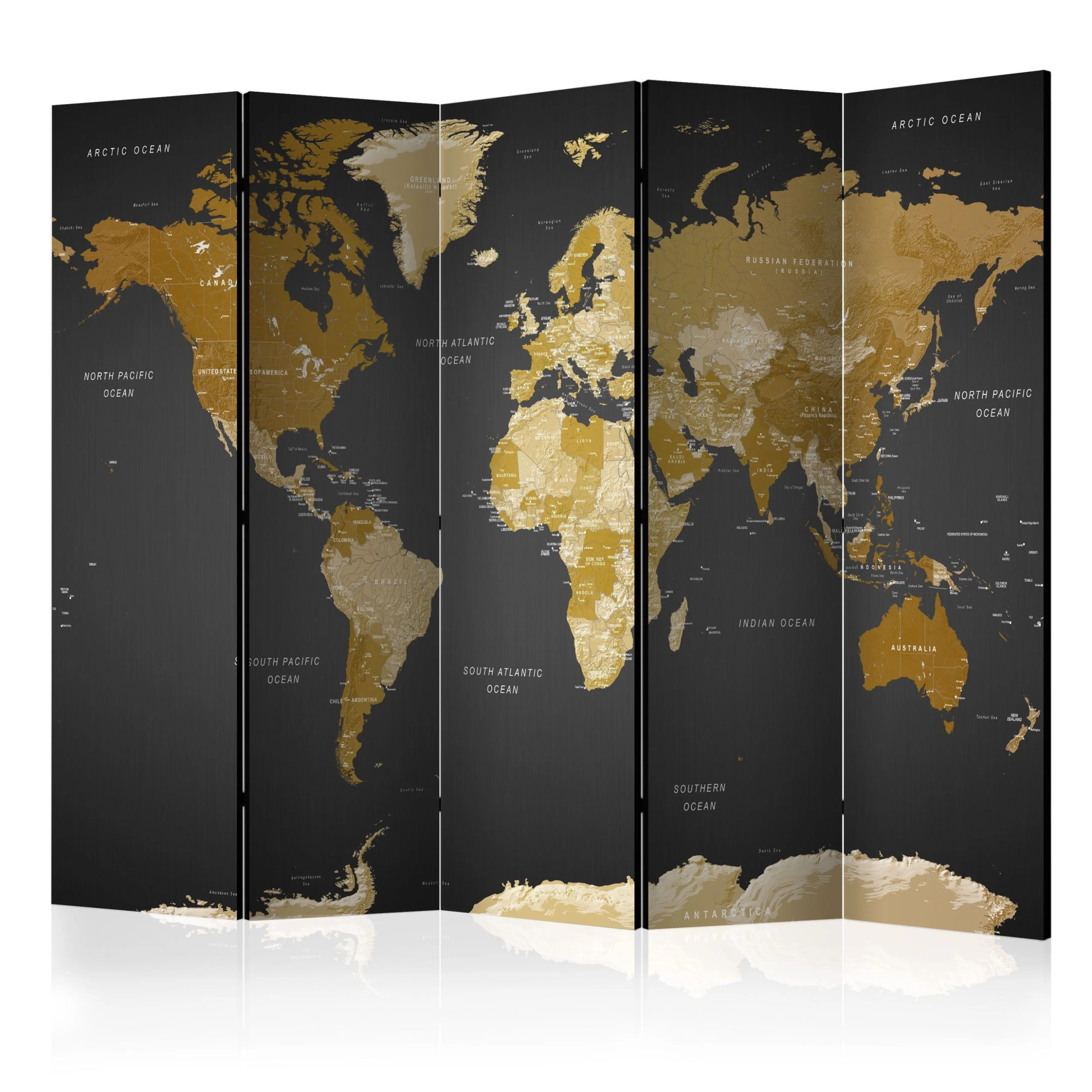 Vouwscherm - Room Divider - World Map On Dark Background 3 Vouwscherm - Room Divider - World Map On Dark Background