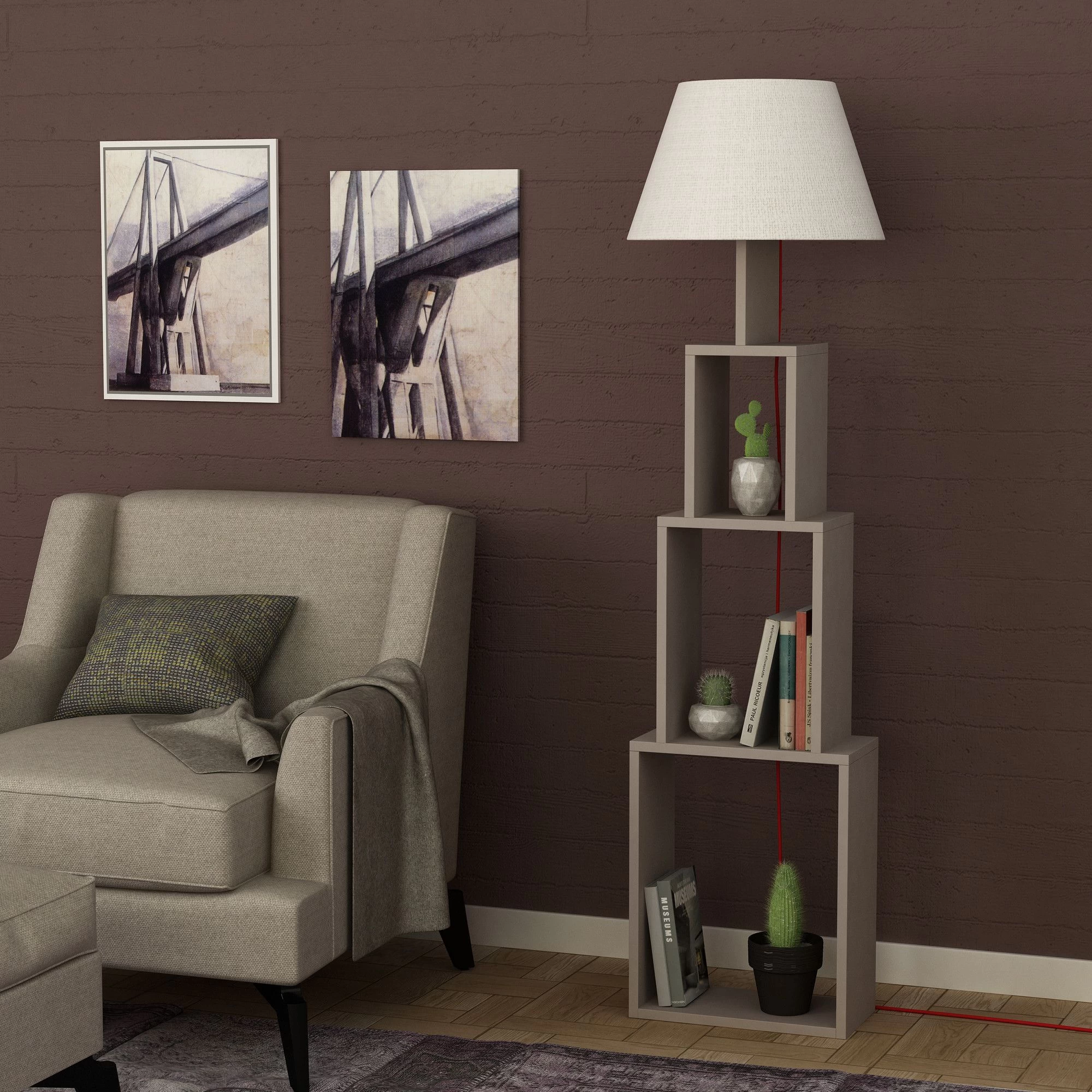 DKK Vloerlamp Tower Licht Mokka Beige 4 DKK Vloerlamp Tower Licht Mokka Beige - Afbeelding 2