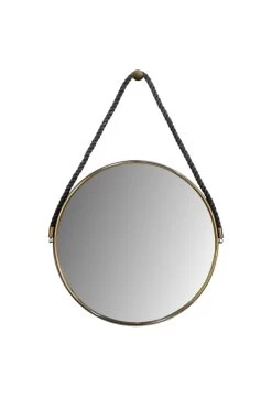 Ronde Wandspiegel Met Touw - ΓΈ45 Cm - Antique Gold/zwart