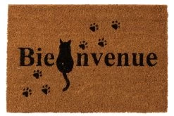 DOOR MAT CAT BIENVENUE NAT/BL