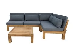 Tuin Loungeset Aruba 5-delig + Hoek (incl. Kussens) - Donkergrijs - Teak