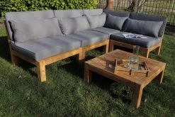 Tuin Loungeset Aruba 5-delig + Hoek (incl. Kussens) - Donkergrijs - Teak -Woonmeubelwinkel de kisten koning 108589 3