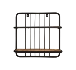 Wandplank - 2 Planken - Zwart/naturel - Mangohout/ijzer - 50x50x12 Cm