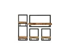 Wandplanken Levels Live Edge - Naturel/zwart - Acacia/ijzer - 87x22x70