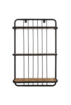 Wandplank - 3 Planken - Zwart/naturel - Mangohout/ijzer - 50x12x80 Cm