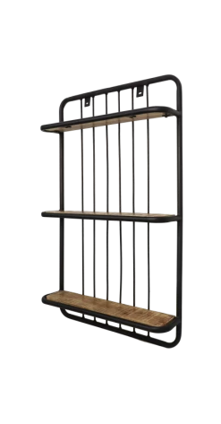 Wandplank - 3 Planken - Zwart/naturel - Mangohout/ijzer - 50x12x80 Cm -Woonmeubelwinkel de kisten koning 108805 3