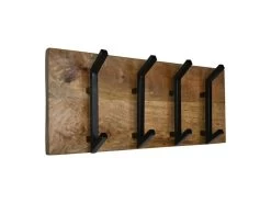 Kapstok 4 Haken - Naturel - Mangohout/metaal - 60x25x3 Cm