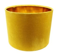 Ronde Lampenkap - Mosterdgeel/goud - Velvet - 32x32x24 Cm
