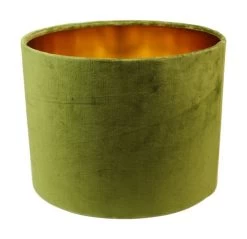Ronde Lampenkap - Olijfgroen/goud - Velvet - 32x32x24 Cm
