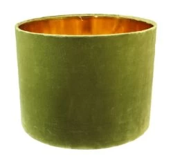 Ronde Lampenkap - Olijfgroen/goud - Velvet - 42x42x32 Cm