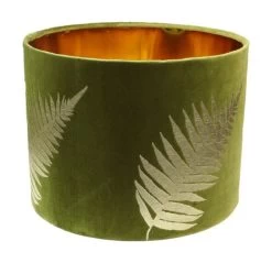 Ronde Lampenkap Met Print - Olijfgroen/goud - Velvet - 32x32x24 Cm