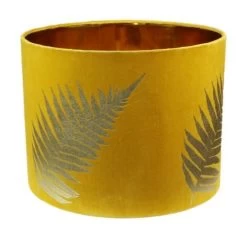 Ronde Lampenkap Met Print - Mosterdgeel/goud - Velvet - 42x42x32 Cm